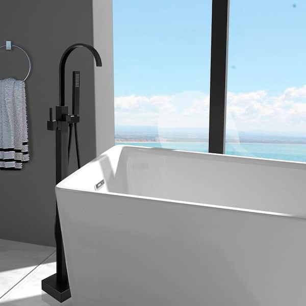 Single-Handle Freestanding Tub Faucet with Hand Shower Head in Matte Black