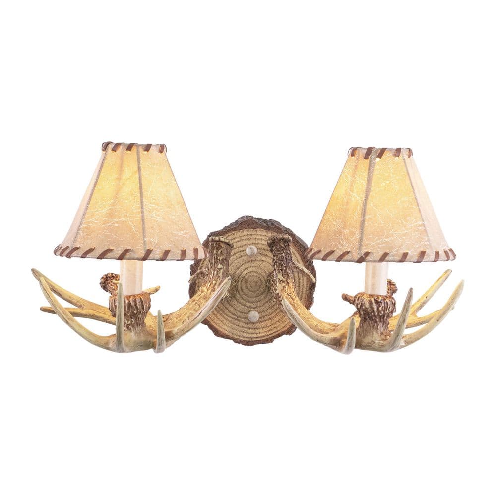 Lodge 2-Light Rustic Wood Antler Armed Wall Sconce Faux Leather Shade price history on PriceWatchPro