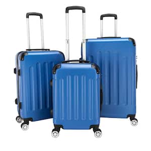 3-Piece Blue Portable Traveling Spinner Luggage Set