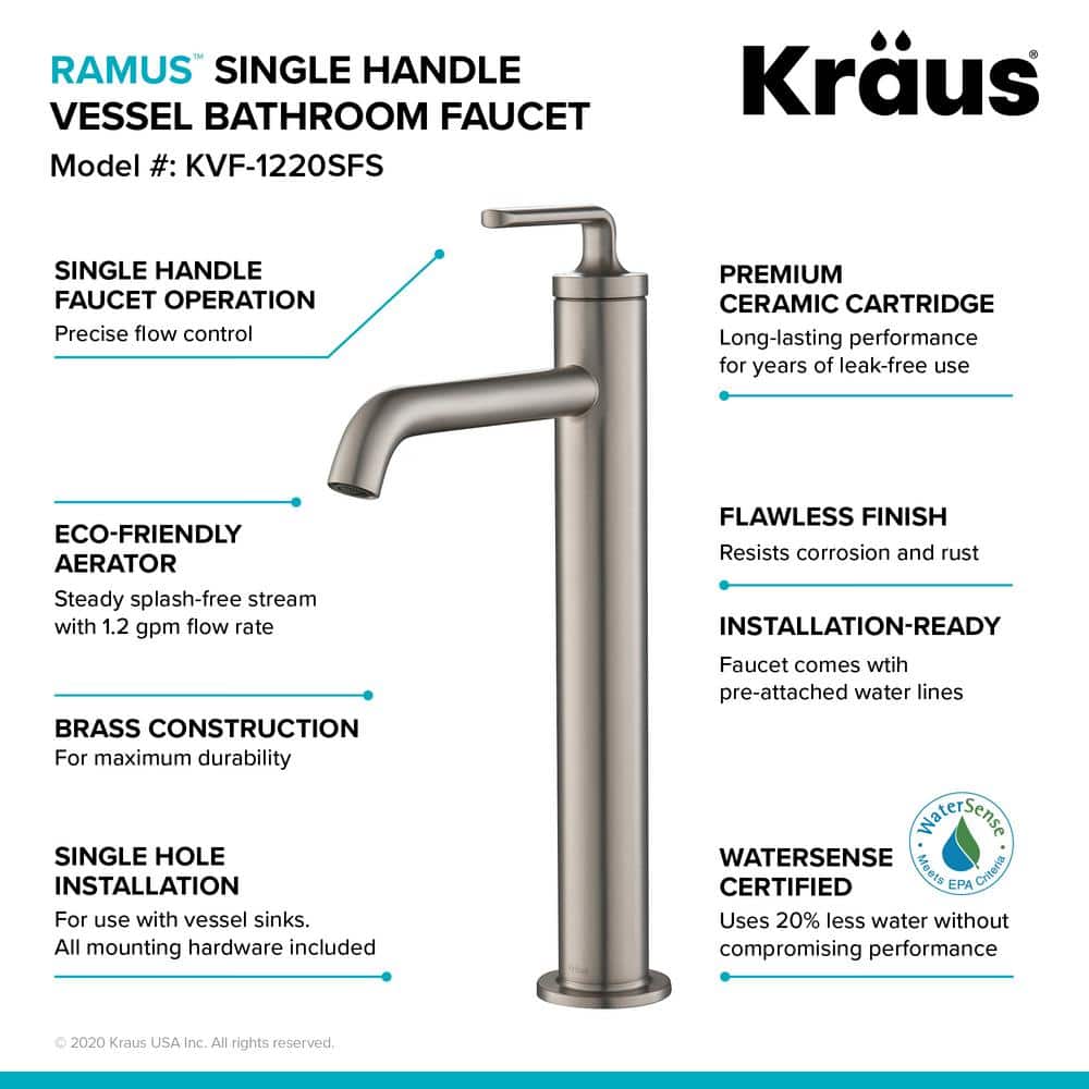 Brushed Nickel Stainless Steel Single Handle Vessel Sink Faucet