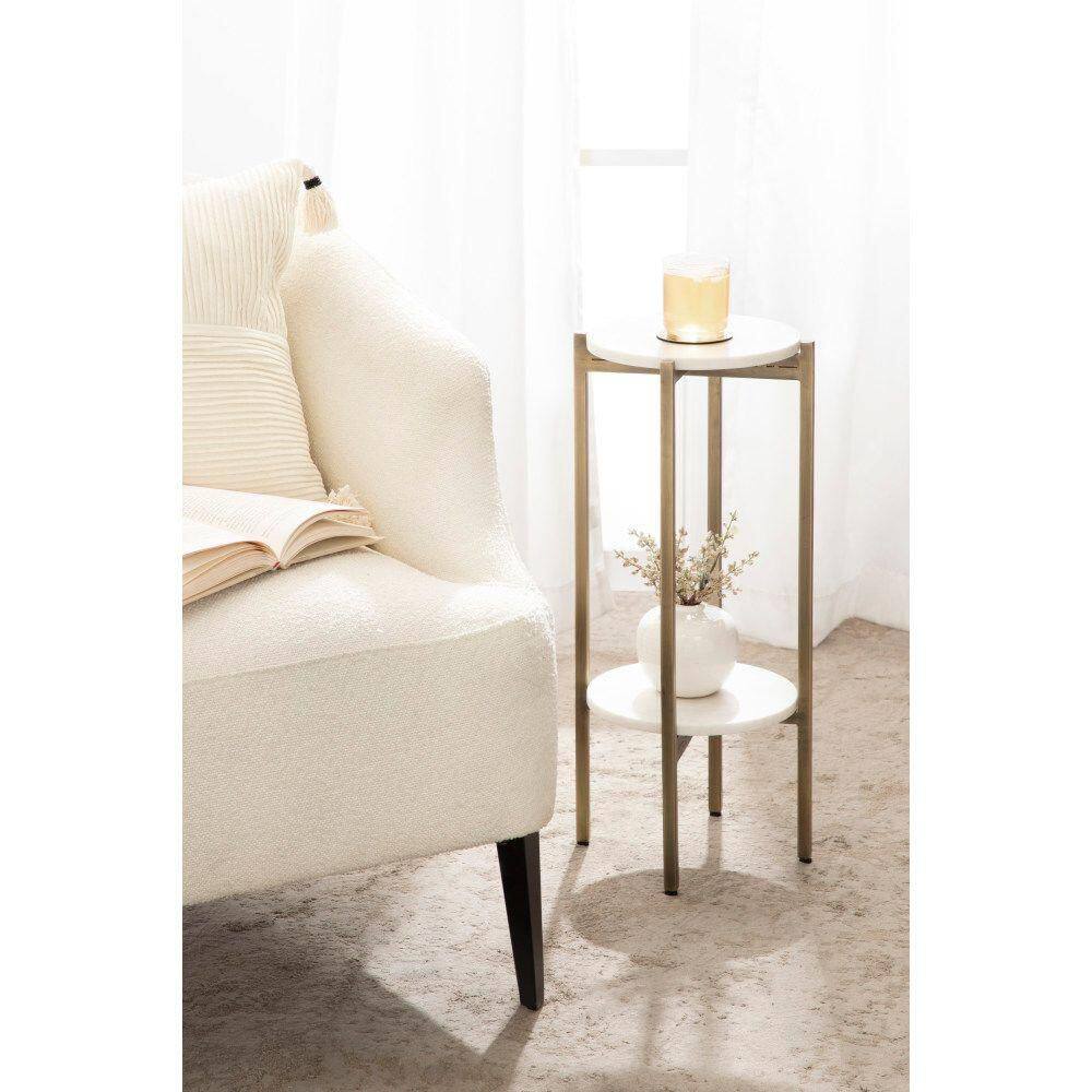 Moxley 10.75 in. Gold Round Marble End Table - thumbnail 10