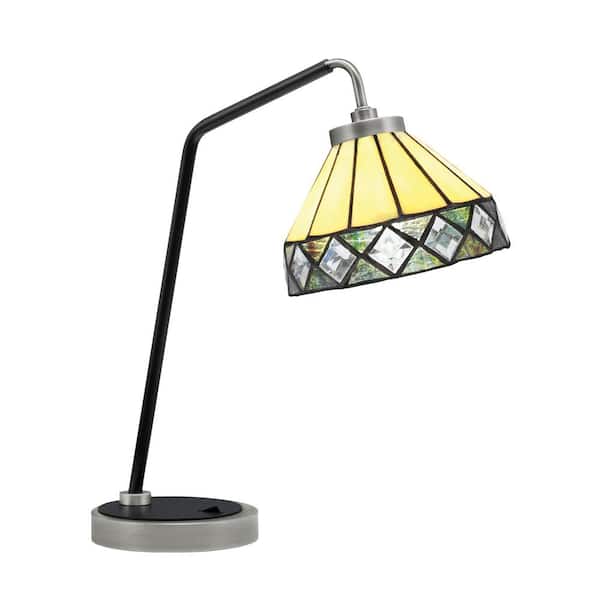 Unbranded Delgado 16.5 in. Graphite and Matte Black Desk Lamp with Diamond Peak Art Glass