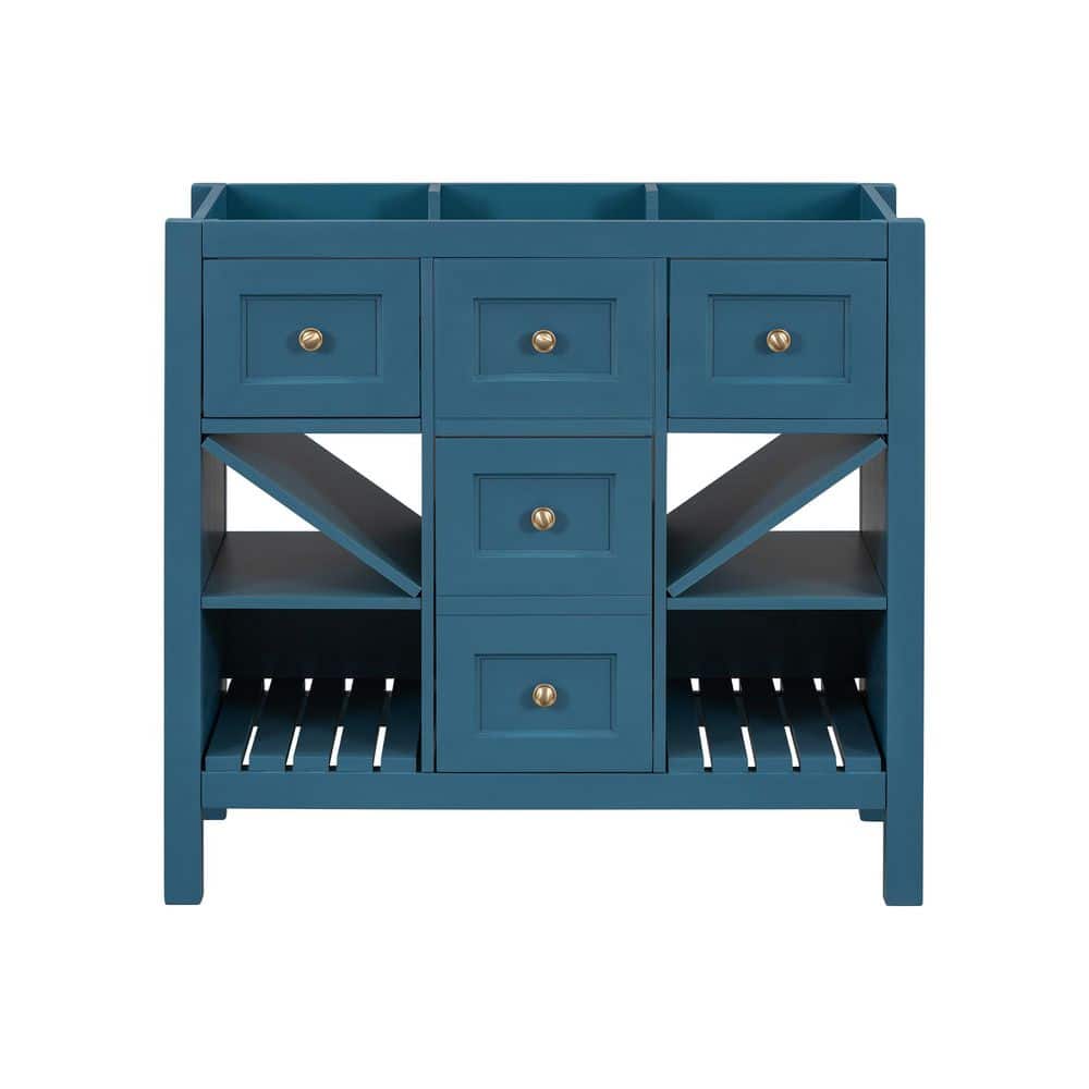 36 in. Freestanding Rectangular Bath Vanity Cabinet without Top in Blue wit