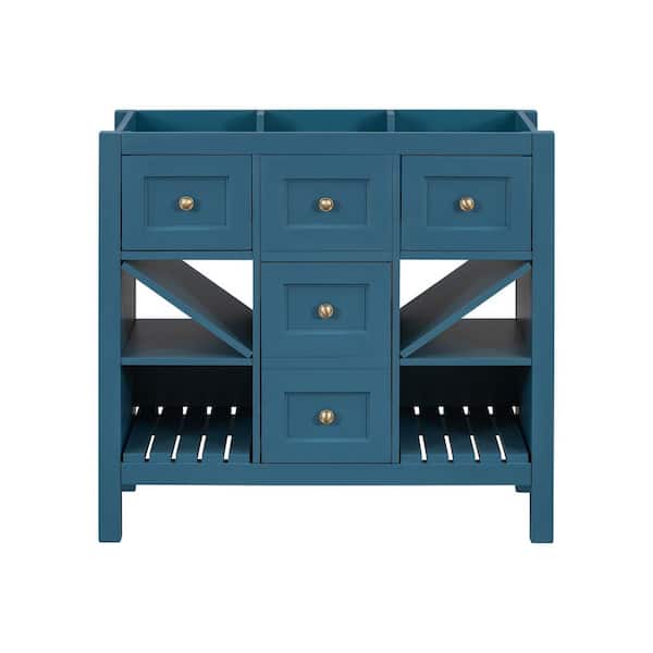 Unbranded 36 in. Freestanding Rectangular Bath Vanity Cabinet without Top in Blue with Soild Wood Frame, 3-Drawers