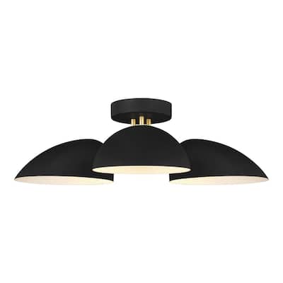 Jane 24 in. W 3-Light Matte Black Semi-Flush Mount Ceiling Light