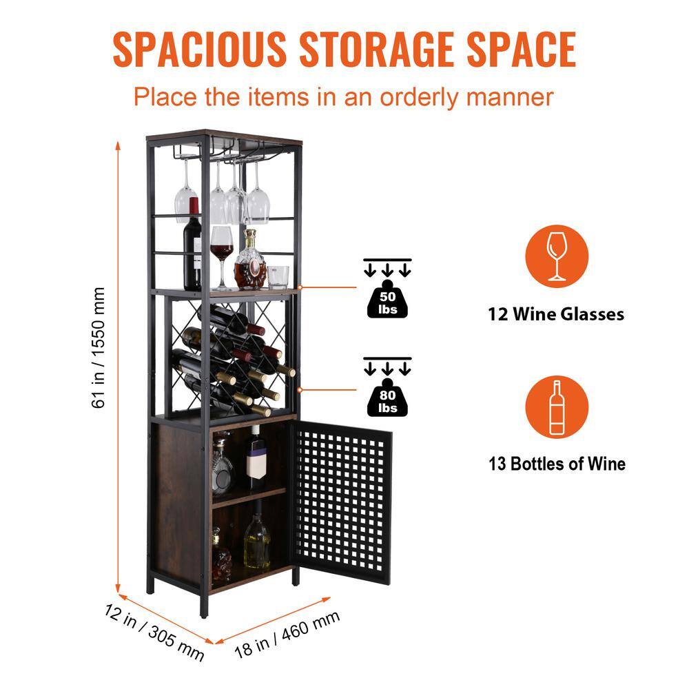 Industrial Black and Natural Wood Bar Cabinet with Wine Rack