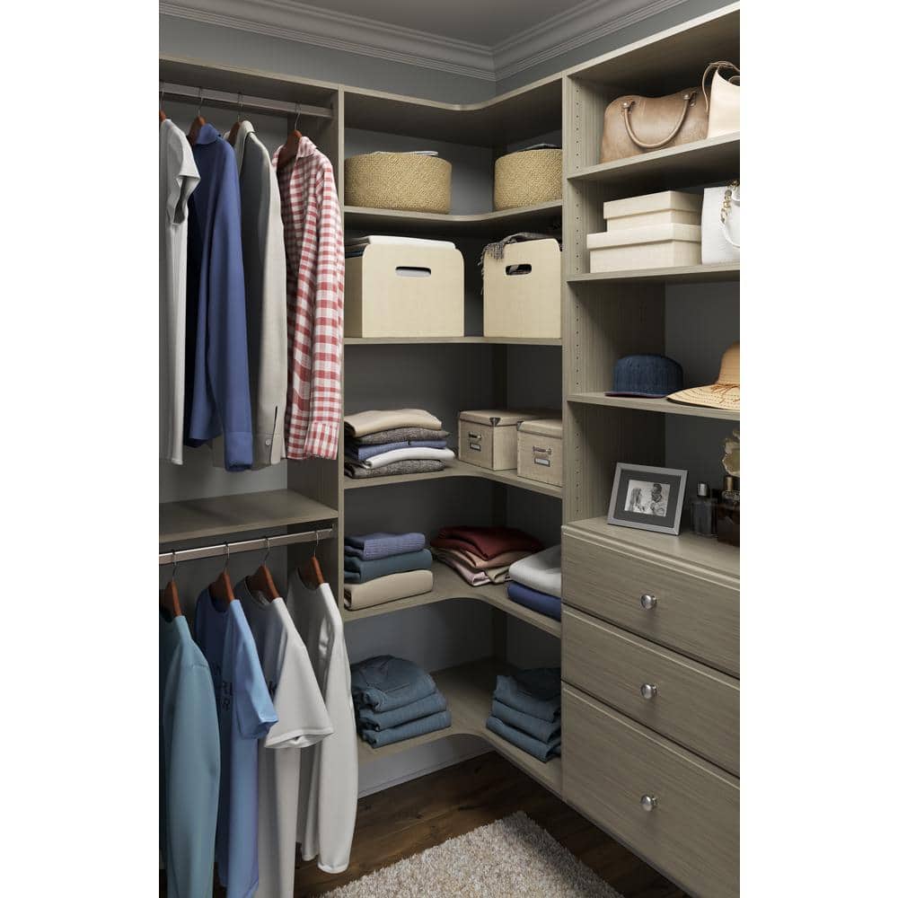 Weathered Gray Corner Closet Organizer with Adjustable Shelves