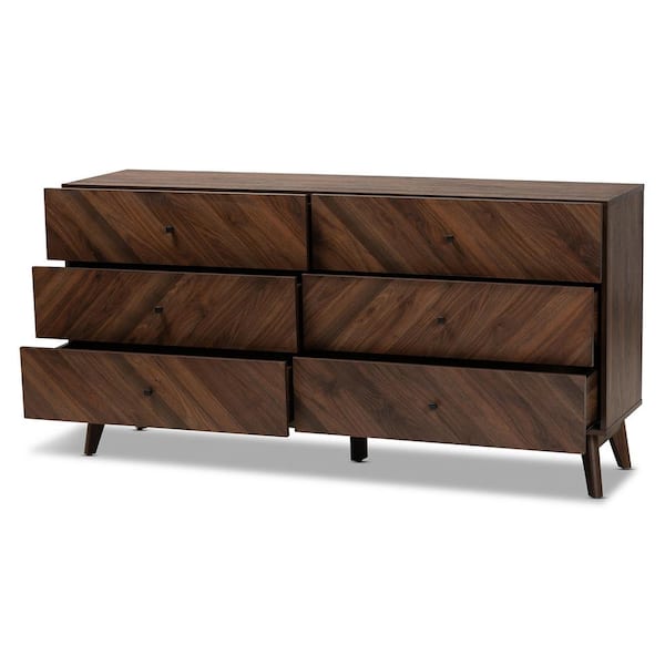 Baxton Studio Hartman 6 Drawer Walnut Brown Dresser 31.25 in. H x