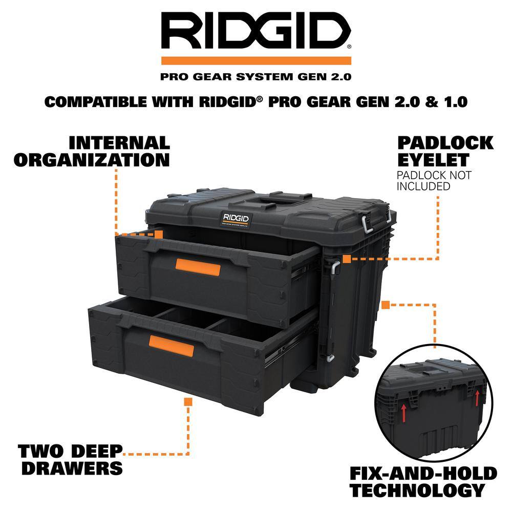 RIDGID 2.0 Pro Gear System 22 in. XL 2 Drawers Modular Tool Box Storage 257067