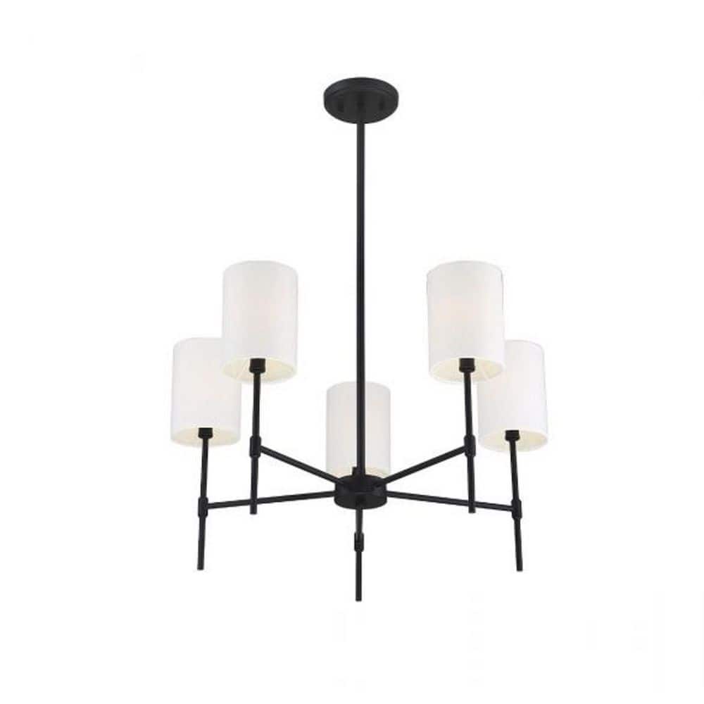 Matte Black and White Fabric 5-Light Chandelier