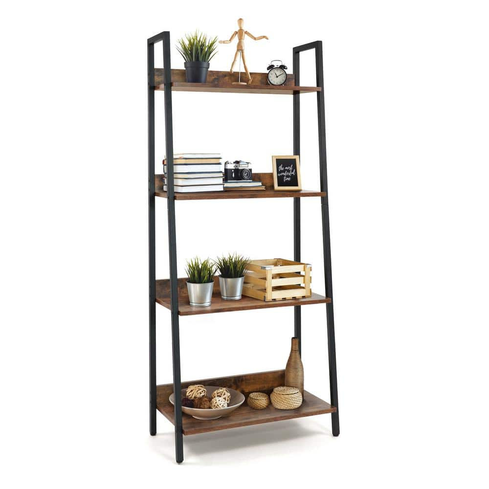 CAPHAUS 52 in. Industrial Book Shelves, 24 in. Width 4-Shelf Ladder ...