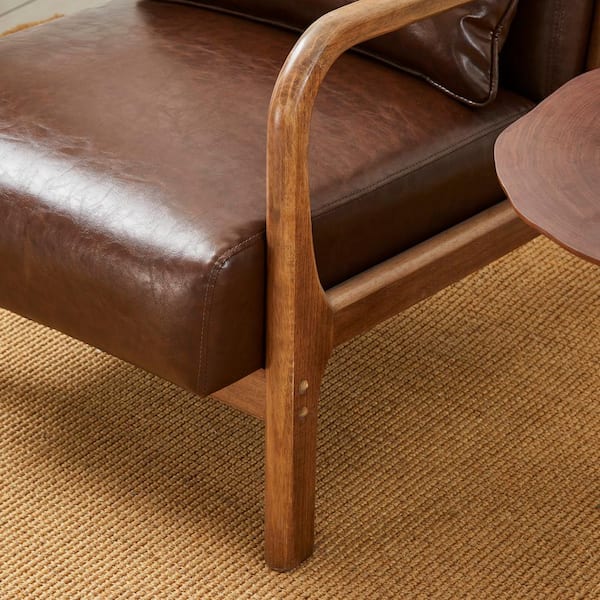 Glitzhome 30 in. Mid-Century Modern Brown Faux Leather Arm Chair
