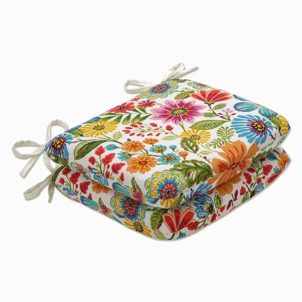 Pillow Perfect Floral 18.5 x 15.5 Outdoor Dining Chair Cushion in Blue/Purple/Green (Set of 2)