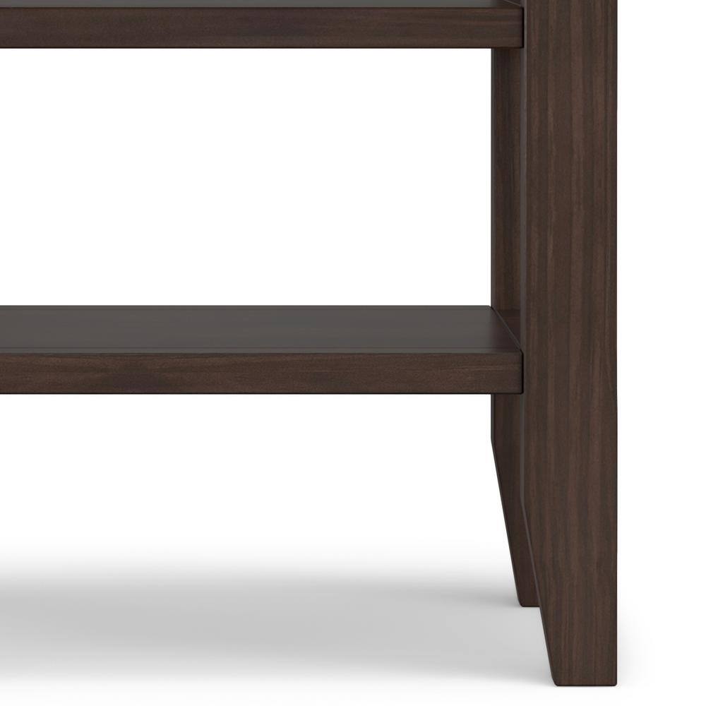 Warm Walnut Brown Solid Wood End Table with Storage Shelves