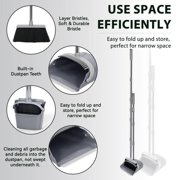 Broom and Dustpan Set, 54.33 Inch Long Handle Standing Design
