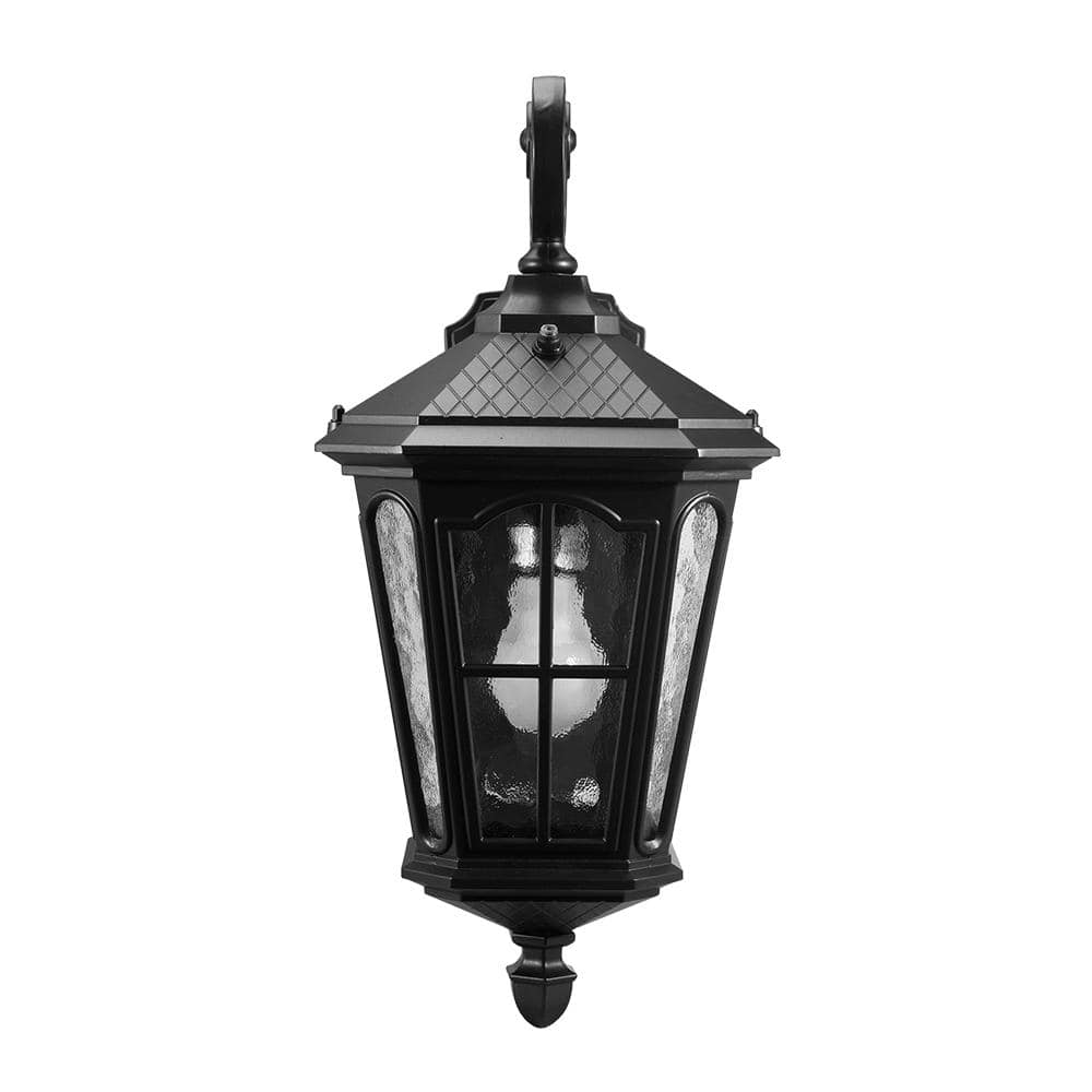 Bentham Matte Black 19" Outdoor LED Wall Lantern with Hammered Glass