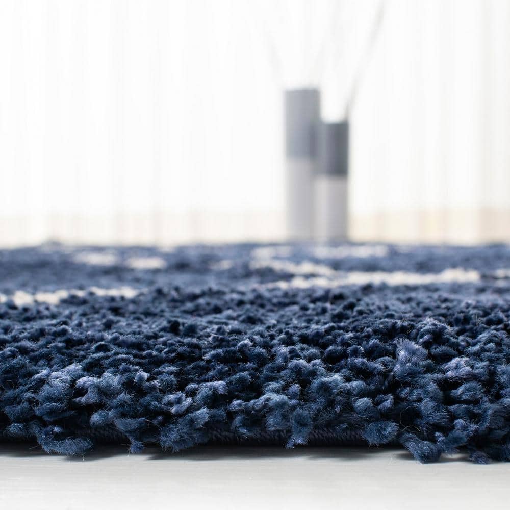 Navy and Ivory Diamond Shag Synthetic Area Rug 5'3" x 7'6"