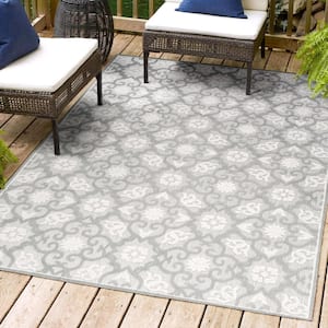 Gallia Tile Trellis High-Low Light Gray/Ivory 8 ft. x 10 ft. Indoor/Outdoor Area Rug