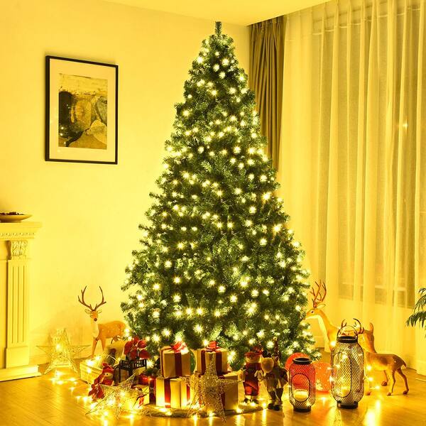 Costway 8 ft. Pre-Lit PVC Hinged Artificial Christmas Tree