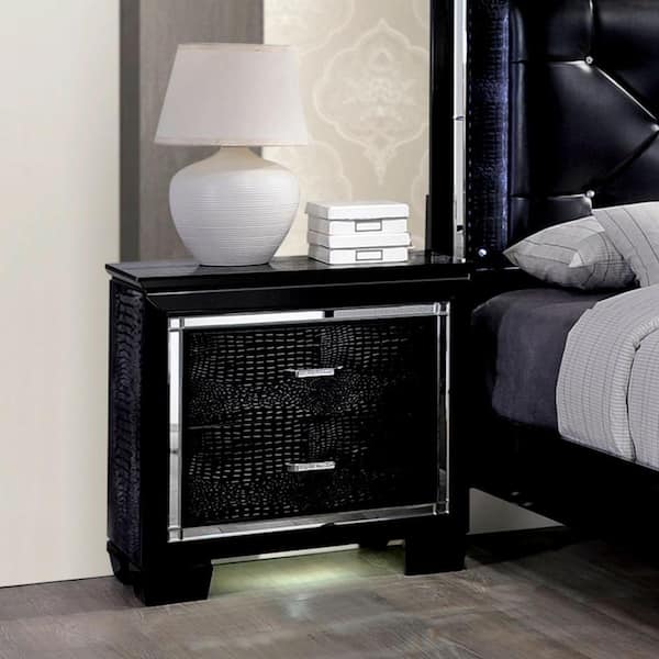 Furniture of America Shawn 2-Drawer Black Textured Nightstand