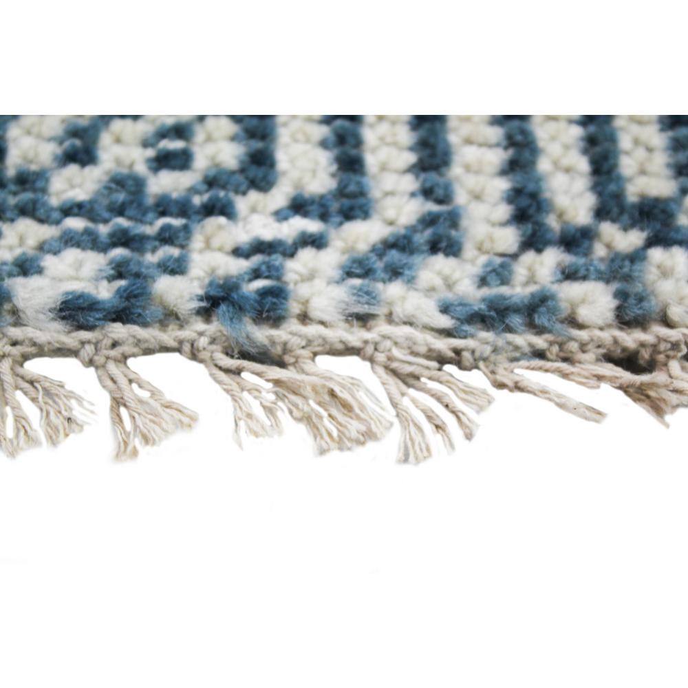 Azure Blue Geometric Wool Rectangular Area Rug 5' x 7'