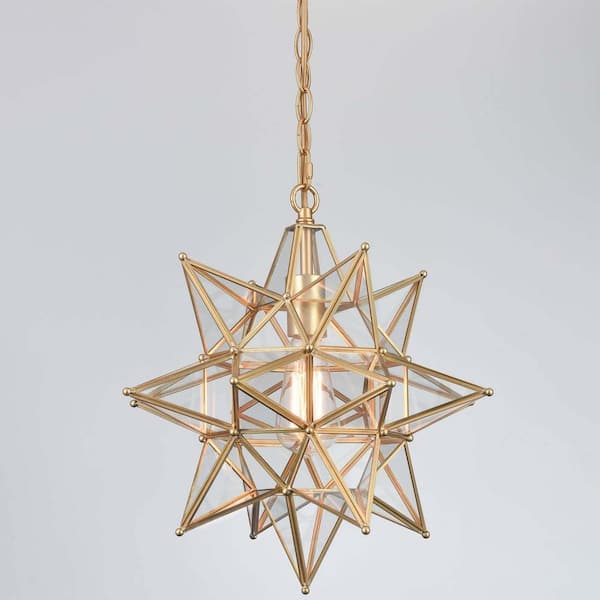 CLAXY 60 Watt 1 Light Brass Finished Shaded Pendant Light with Clear glass Glass Shade and No Bulbs Included