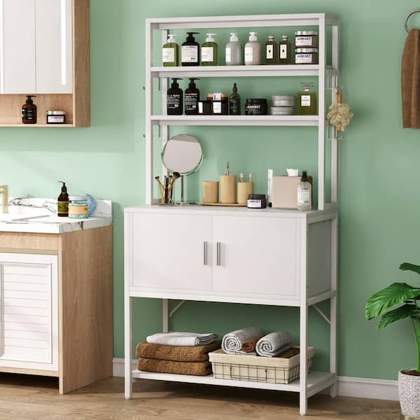 BYBLIGHT Keenyah White Kitchen Baker's Rack with Hutch, Storage Cabinet and  Shelves, Microwave Oven Stand Rack BB-XK00055XL - The Home Depot