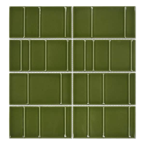 3D Line Green 12 in. x 12.48 in. Glazed Recycled Glass Handmade Wall Mosaic Tile (5.2 sq. ft. /Case)