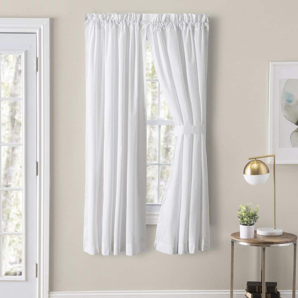 Ellis Curtain Classic White Polyester/Cotton 80 in. W x 84 in. L Rod Pocket  Sheer Tailored Curtain Pair with Ties 730462148209 - The Home Depot