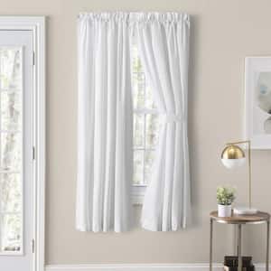 Classic White Polyester/Cotton 80 in. W x 84 in. L Rod Pocket Sheer Tailored Curtain Pair with Ties
