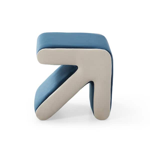 Blue plus Beige Modern Upholstered Velvet Square Arrow Ottoman for Living Room Bedroom