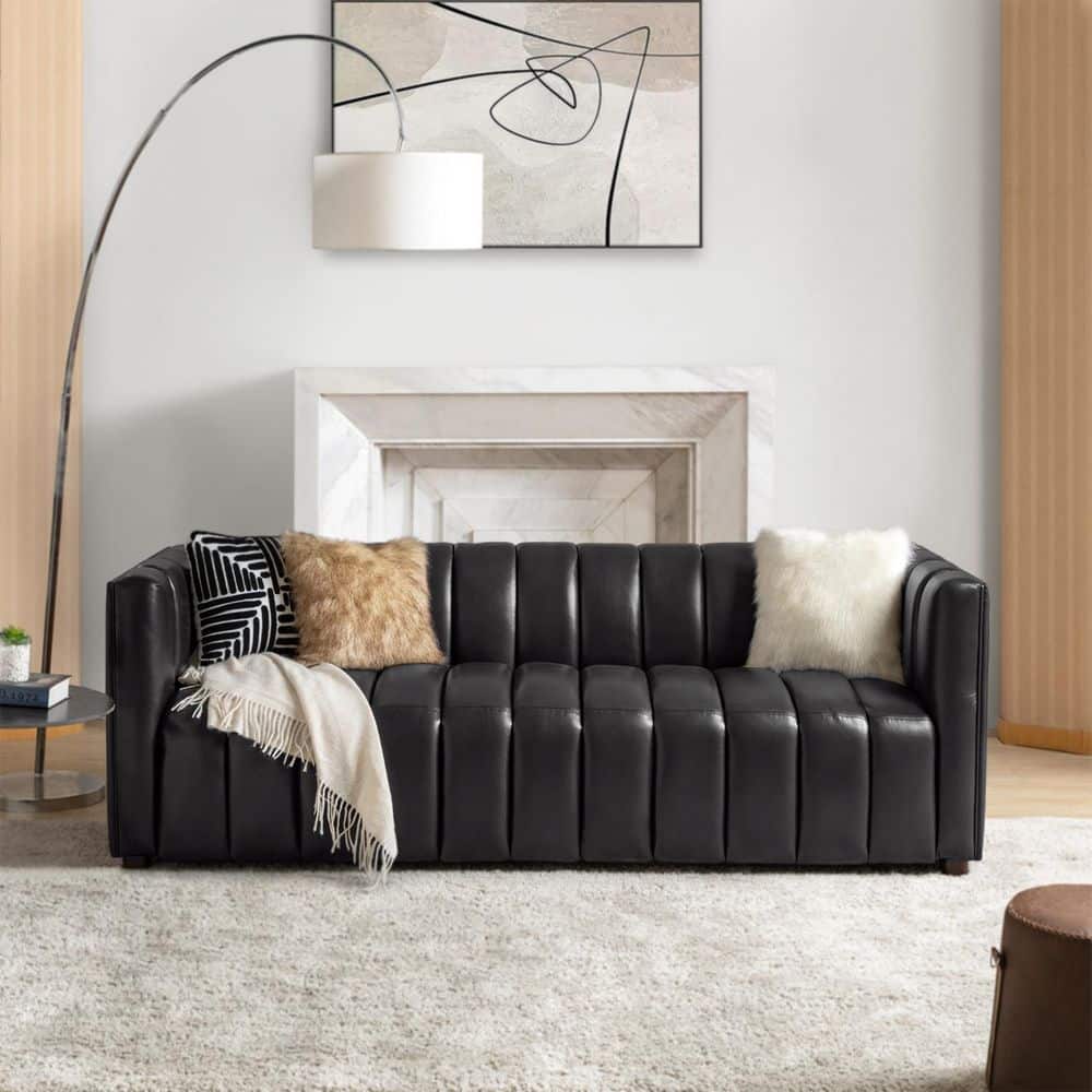 JAYDEN CREATION Pachynus 83 in.Wide Square Arm Genuine Leather