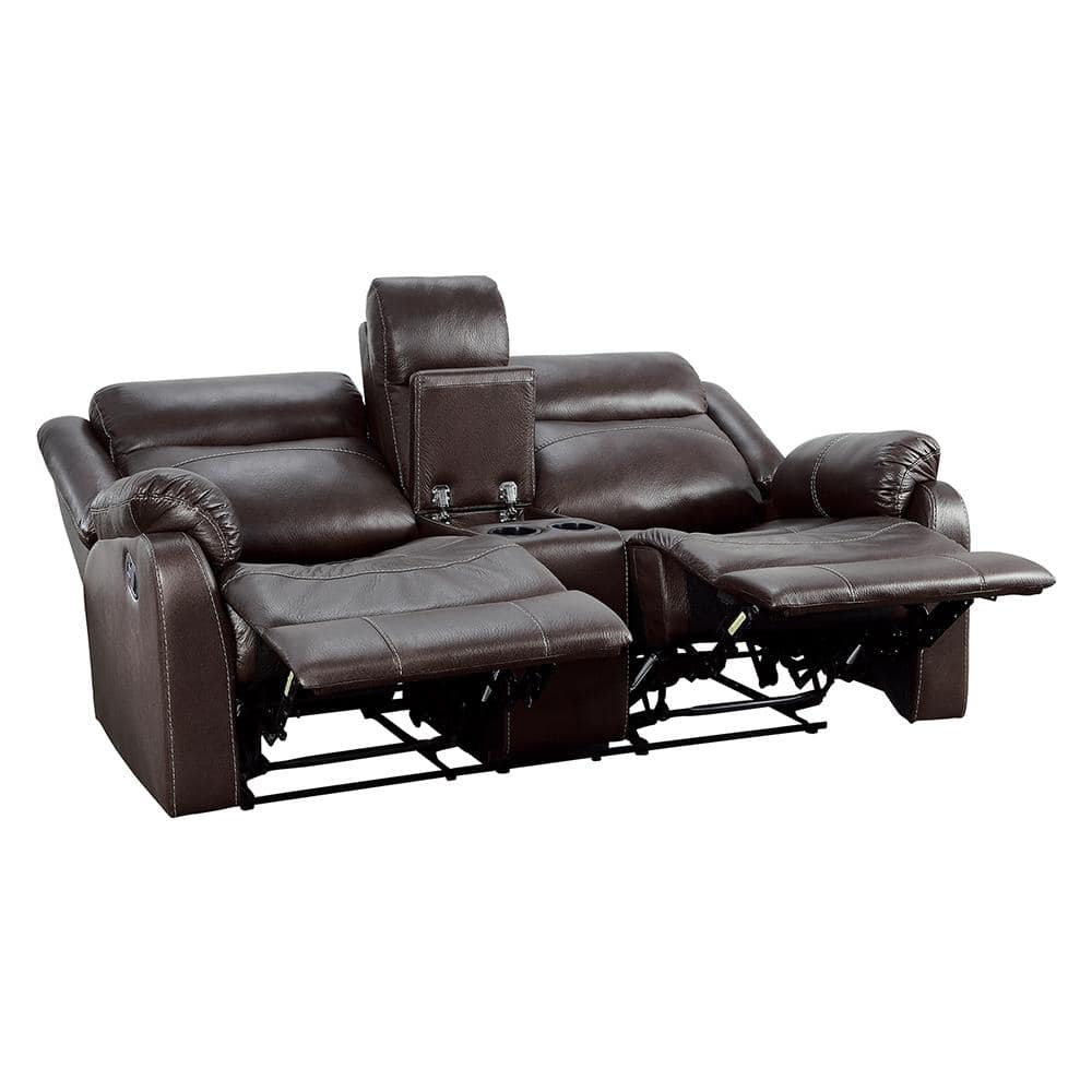 Contemporary Dark Brown Microfiber Reclining Loveseat with Cup Holder