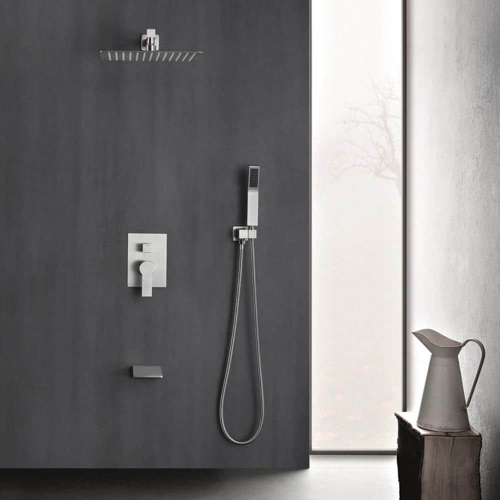 Brushed Nickel 10" Rain Shower Faucet Set with Handheld