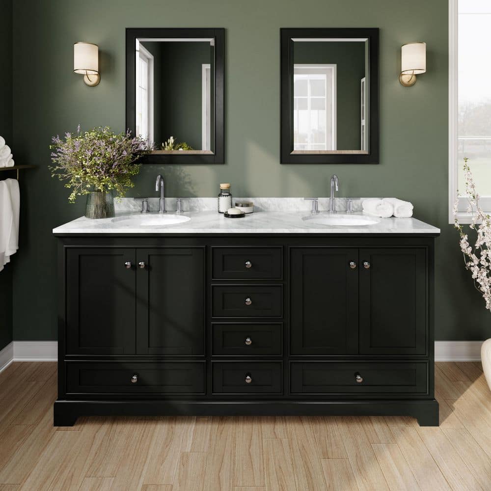 Deborah 72 in. Double Vanity in Dark Espresso with Marble Vanity Top in White Carrara with White Basins and Mirror price history on PriceWatchPro
