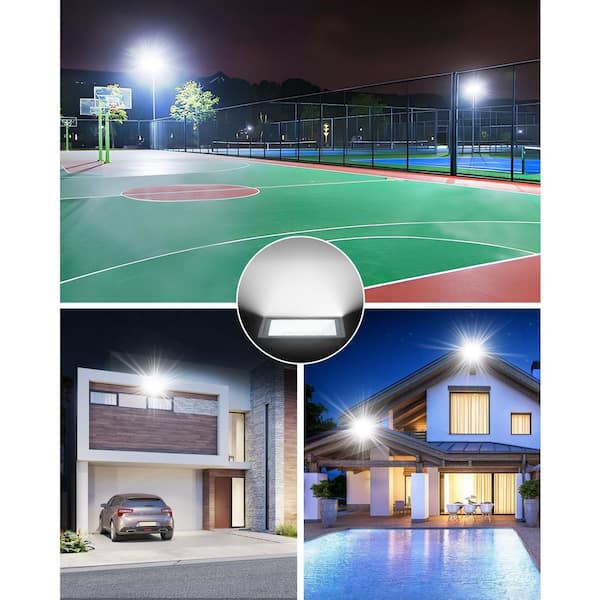 150W Black Plug-In Integrated LED Landscape Flood Light w/ Dusk to Dawn, IP66 Outdoor Light for Yard and Garage, 2-Pack