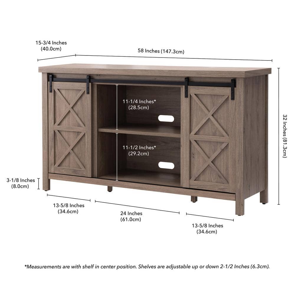Elmwood Transitional Antiqued Gray Oak TV Stand with Cabinet for TVs up to 70"