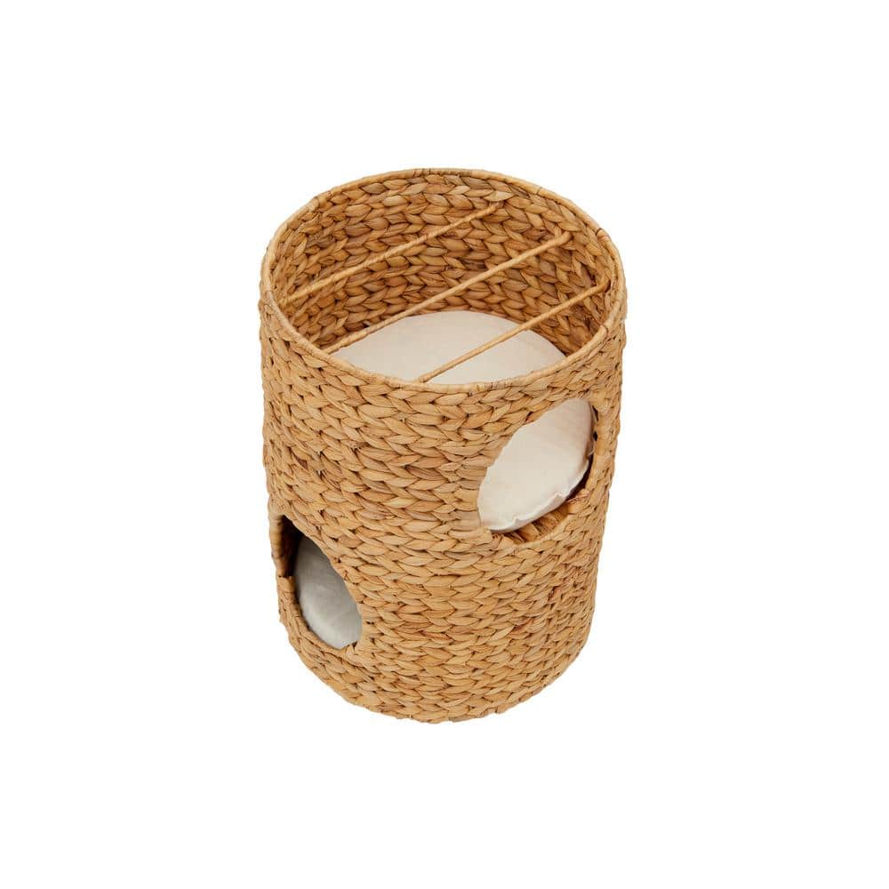 Tan Woven Water Hyacinth 3-Tier Cat Tower with Cushions