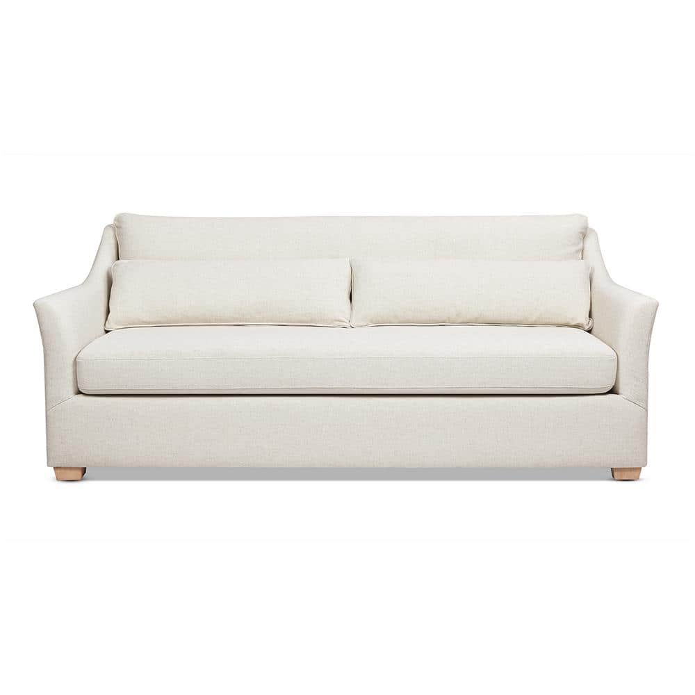Ada 83" Flared Arm White Linen Sofa with Lumbar Pillows