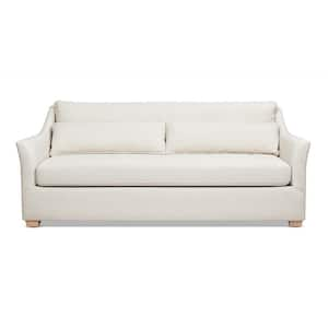 Ada 83 in. Flared Arm Linen Rectangle Contemporary Sofa Couch with Lumbar Pillows in Flax White Linen