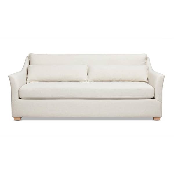 Ada 83 in. Flared Arm Linen Rectangle Contemporary Sofa Couch with Lumbar Pillows in Flax White Linen