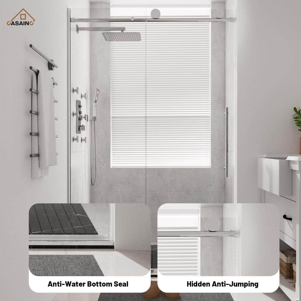 48" x 76" Frameless Chrome Sliding Shower Door with Clear Glass
