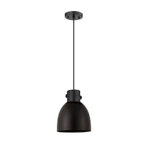 Newton Bell 100-Watt 1 Light Matte Black Shaded Pendant Light with Metal Shade