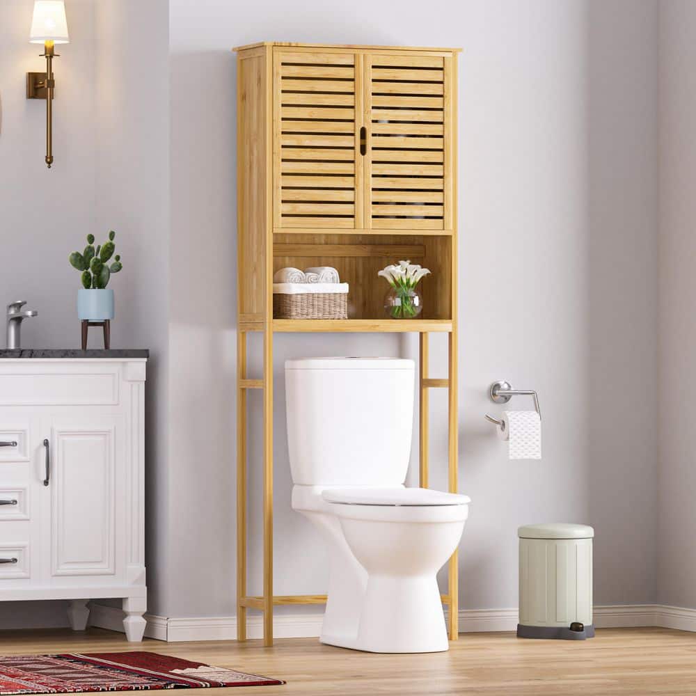 24.4 in. W x 66.9 in. H x 9.5 in. D Yellow Bamboo Over the Toilet Storage Bathroom Rectangular Cabinet with Open Shelf price history on PriceWatchPro