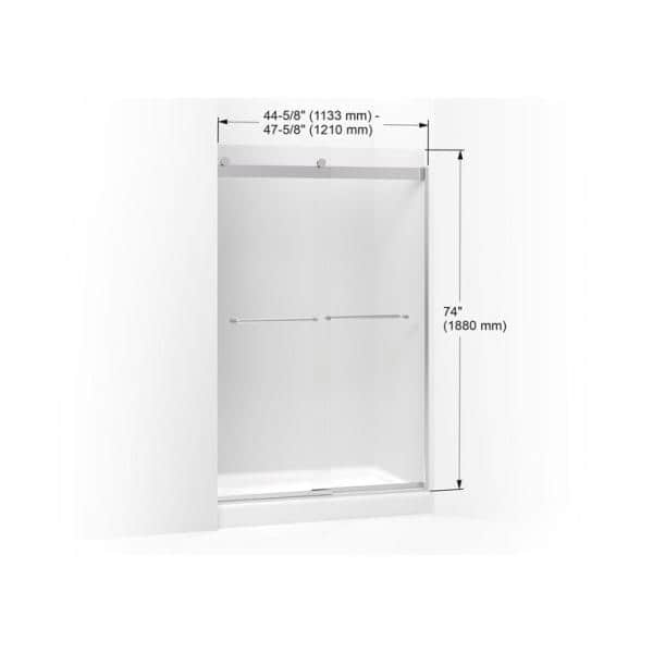 Levity Matte Nickel 74" Semi-Frameless Sliding Shower Door with Frosted Glass