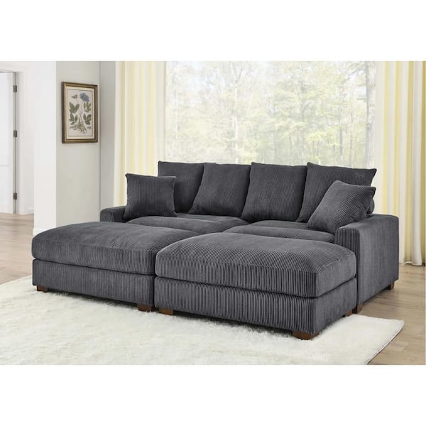 Monland 89 in. Square Arm Polyester Corduroy Upholstery UShaped Chaise