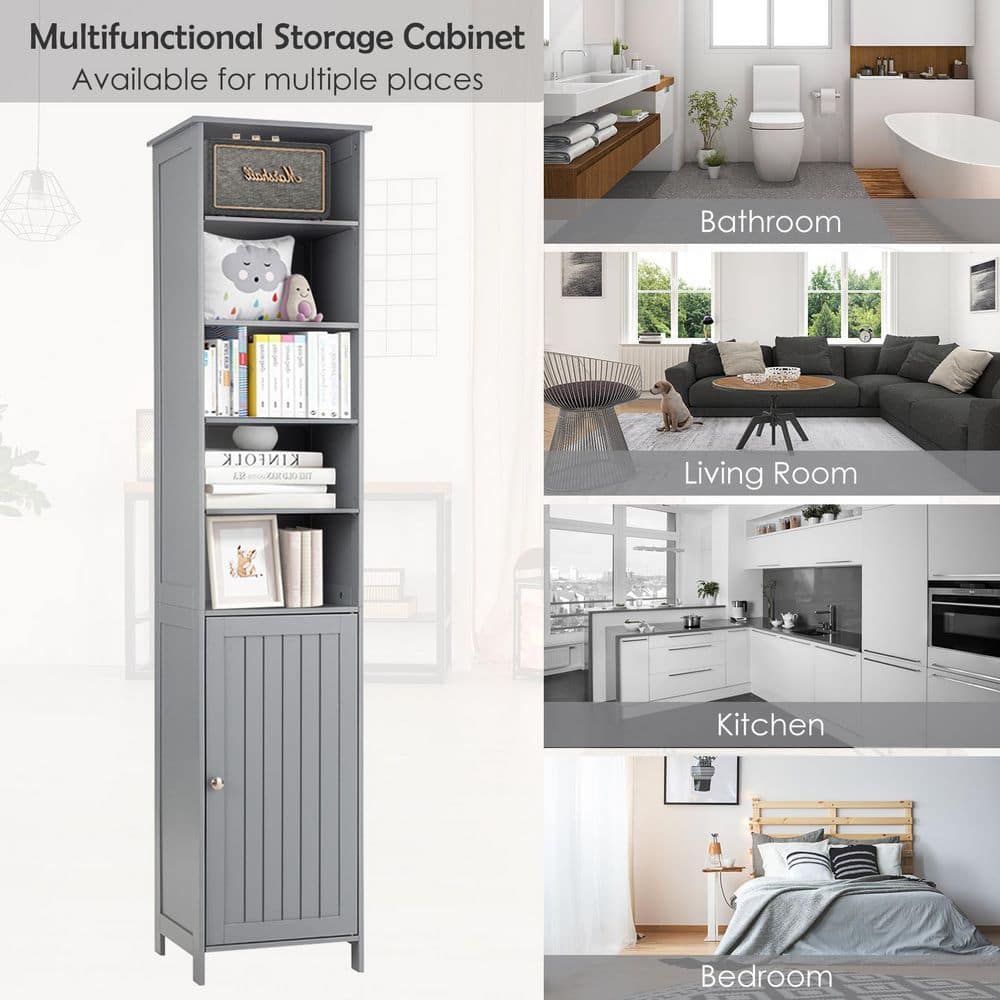Gray Tall MDF Living Room Cabinet with Adjustable Shelving