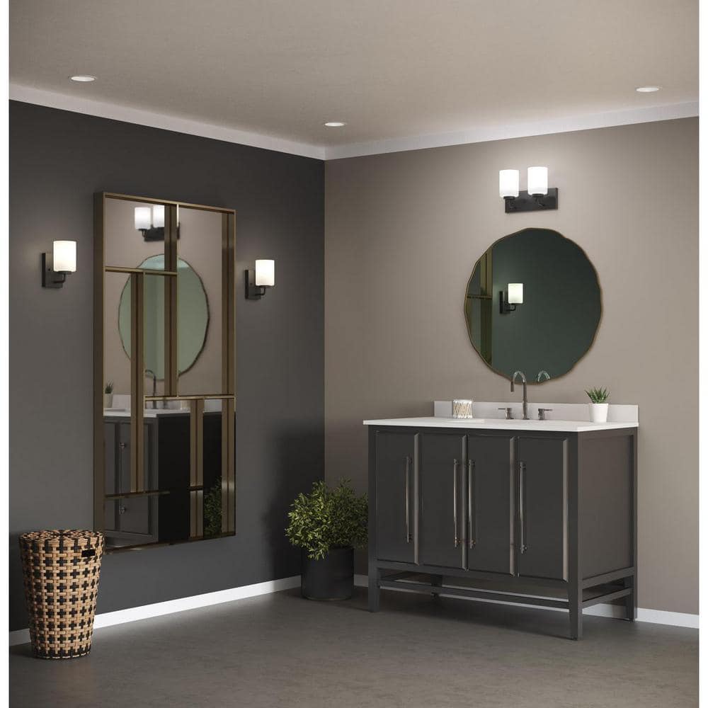 Matte Black Steel Wall Light with Etched Glass Shade