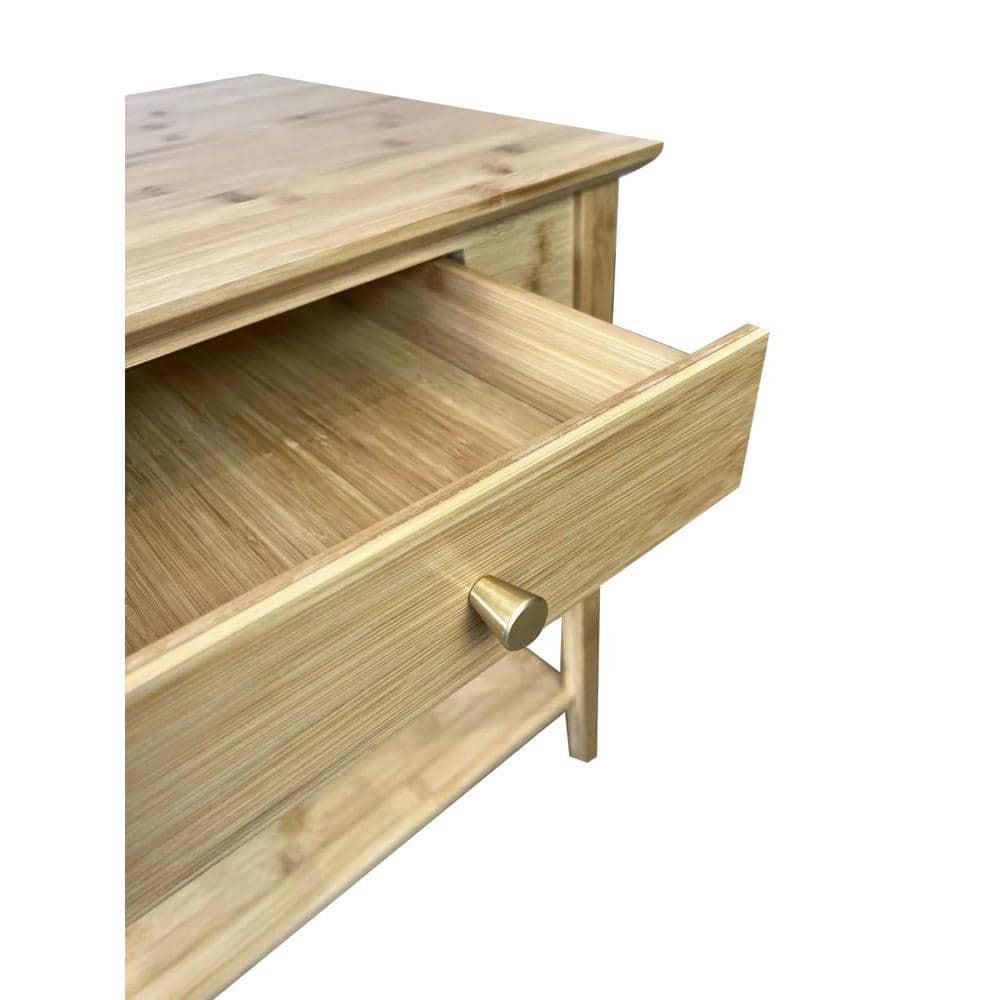 Natural Bamboo End Table with Drawer and Shelf