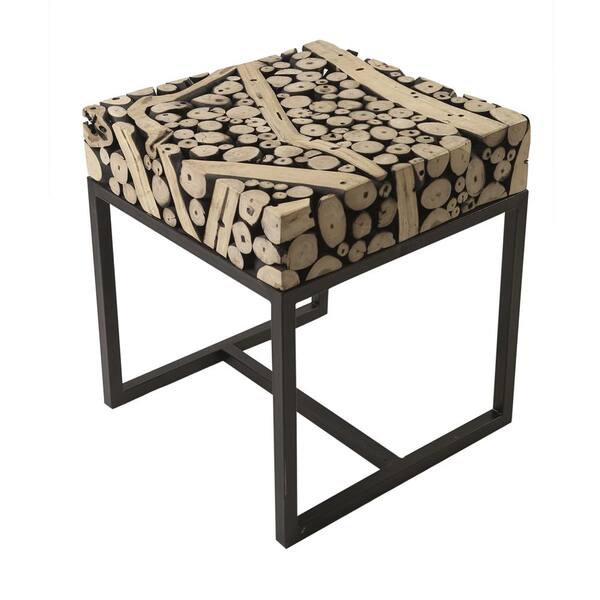 Padma's Plantation Safari 20 in. Natural/Black Standard Square Teak Branch Side Table with Iron